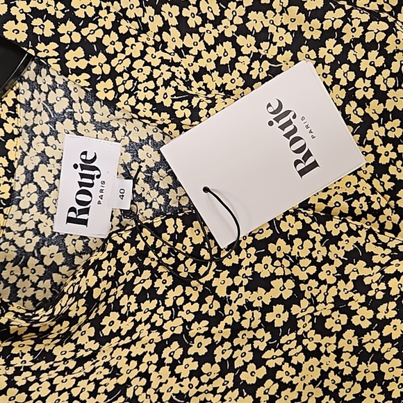 💕ROUJE💕 Marion Dress ~ Fleurette Nuit Black with Yellow Floral Print EU 40 NWT - Picture 14 of 16